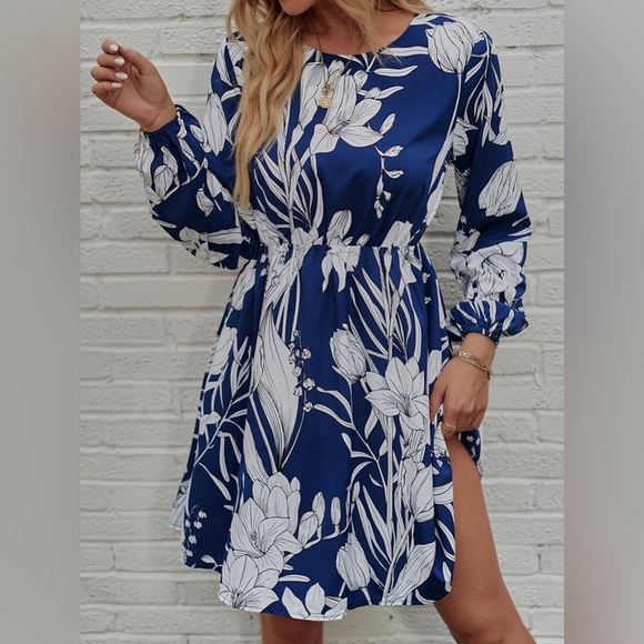 Floral Round Neck Long Sleeve Mini Dress - Picture 3 of 6